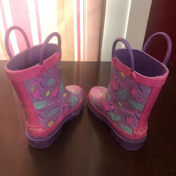 Lily & Dan girls rain boots. Size 5/6. Purple with pink flamingos. - Picture 6 of 8